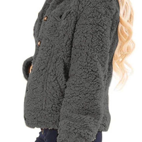 Gray Sherpa Button Up Long Sleeve Jacket - Picture 4 of 7